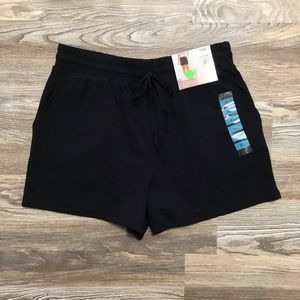 Brushed Jet Black Pull On Elastic Waistband High Rise Shorts XL NWT